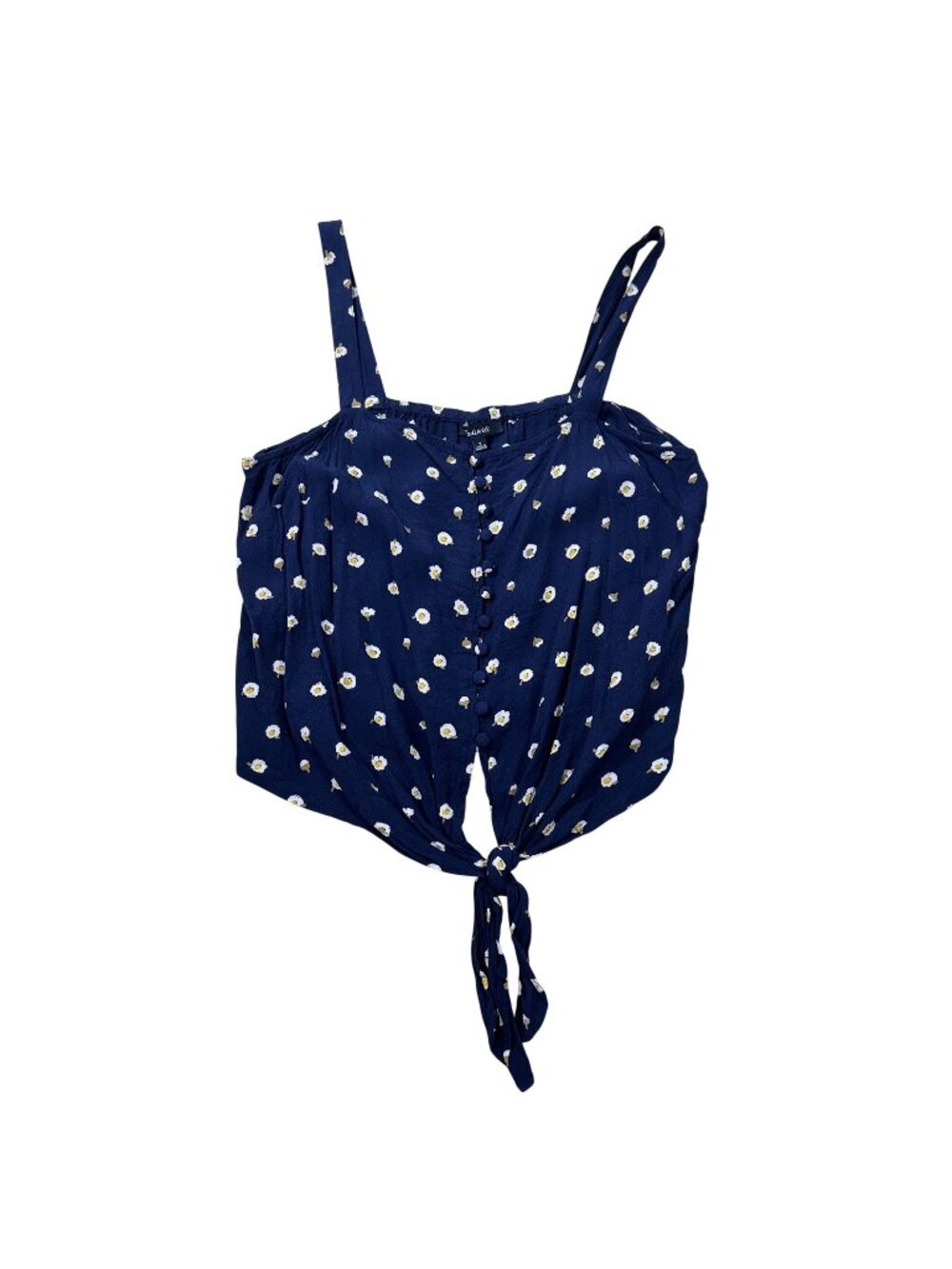 Madewell Women’s Navy Blue Daisy Floral Tie Front Crop Cami Tank Top Small